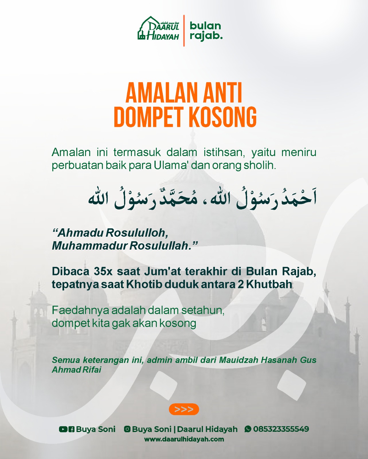 Amalan Jum'at Terakhir di bulan Rajab jatuh pada Jum'at, 24 Januari 2025